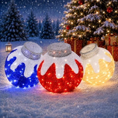 Outdoor Christmas Ornaments, Lighted Pop-Up Outdoor Holiday Ball Decoration with 80 LED Lights, 8 Light Modes, Lighted Collapsible Holiday Decorations for Yard, Home by TNGAN
