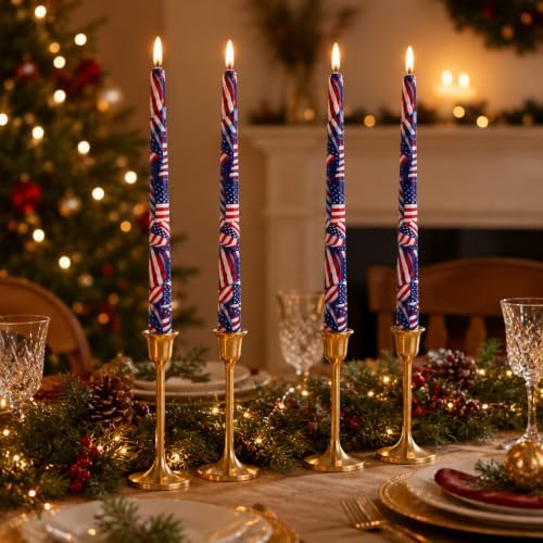 Floral Taper Candle Dripless Candlesticks - Gedengni 4pcs Handmade USA Flag Candles Long Candle Sticks 10inch Smokeless Tapered Candles for Home Party Wedding Dinner,8-Flag - Image 6