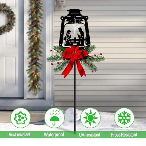 Solar Christmas Nativity Garden Stake, Lantern Silhouette Yard Stake - Image 3