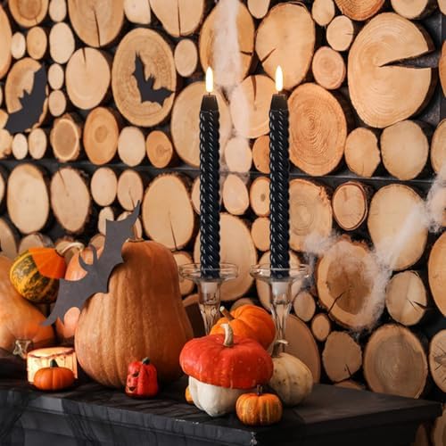 Halloween Black Flameless Taper Candles Flickering with Remote - Image 4