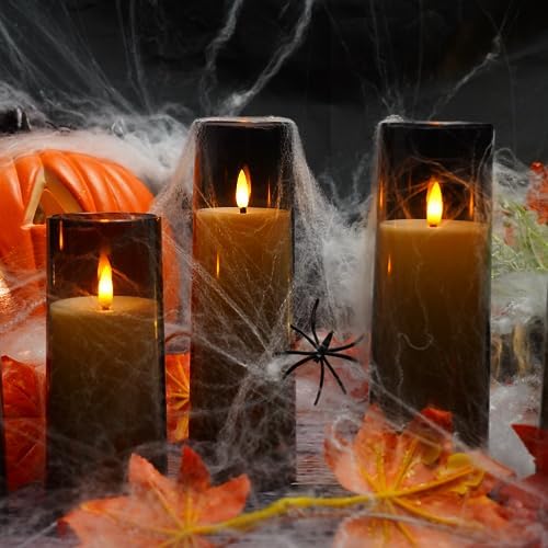 kakoya Flickering Flameless Candles Battery Operated with Remote and 2/4/6/8 H Timer Plexiglass Led Pillar Candles Pack of 9 (D2.3 xH5.5 6.5" 7.5") with Realistic 3D Wick Candles for Home Decor(Grey) - Image 2