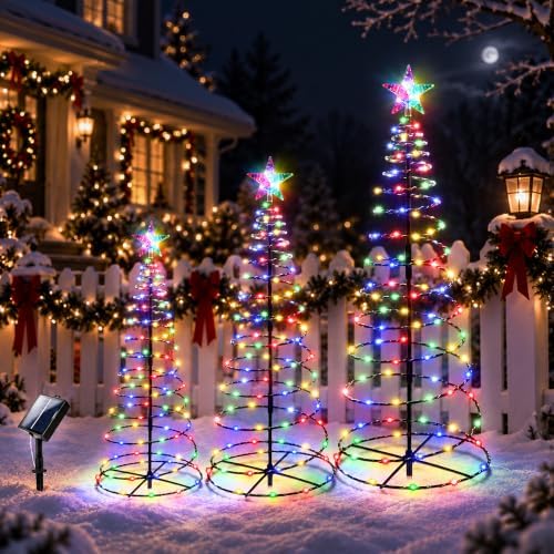 3 Pack Solar Spiral Christmas Tree Lights Outdoor, Multicolor by HELESIN