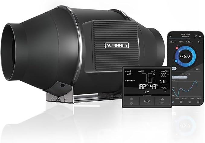 AC Infinity CLOUDLINE PRO T4, Quiet 4” Inline Duct Fan | With Temperature & Humidity VPD Controller, WiFi App Control - Ventilation Exhaust Fan for Heating Cooling, Grow Tents