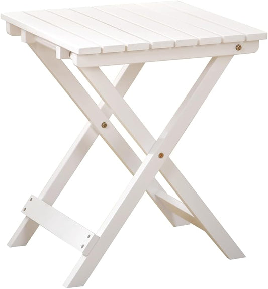Outdoor Small Table Square Folding Wooden Patio Side Table Furniture Table for Adirondack Chair, Balcony, Porch, No Assembly Required, White
