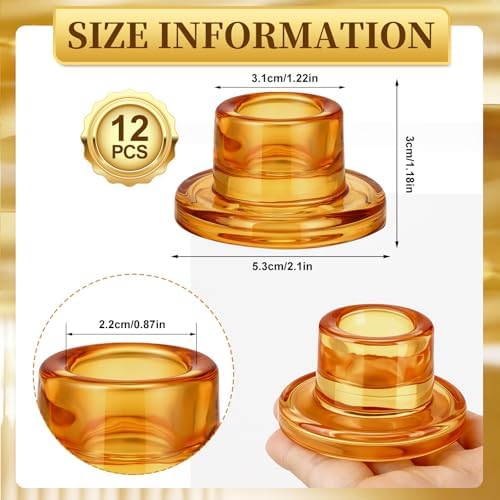 12 PCS Glass Taper Candle Holders Bulk Candlestick Holders Clear Short Tapered Candle Stick Holder Decor Set for Table Centerpiece Wedding Party Advent Christmas Home Decorations (12, Amber) - Image 2