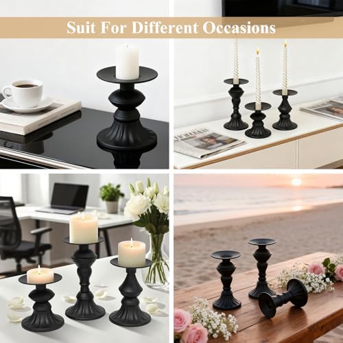 GUTE Pillar Candle Holders 3 Pcs Matte Black Metal Candlestick Decor - Image 5