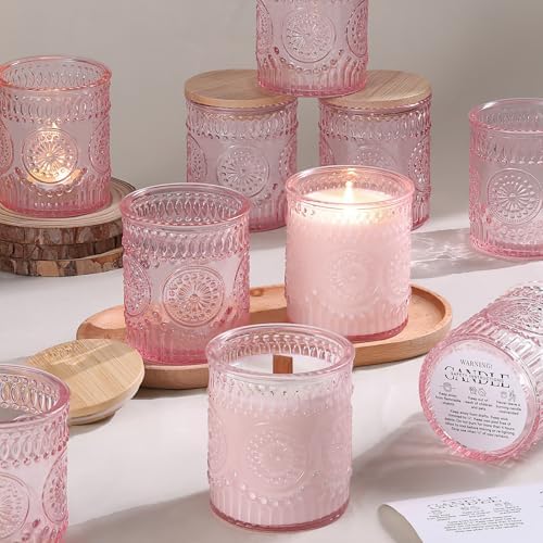 DARJEN 10 Pcs 8oz Glass Candle Jars with Lids, Candle Containers Tins-Pink by DARJEN