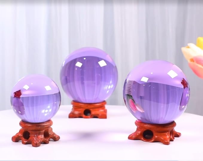 Purple Crystal Ball 60mm Crystal Ball with Wooden Stand and Gift Box for Magic,lensball Photography,Family Decorative,Fortune Teller,Feng Shui,Witchcraft,Witchy Gifts,Witch Decor,and Halloween Decor