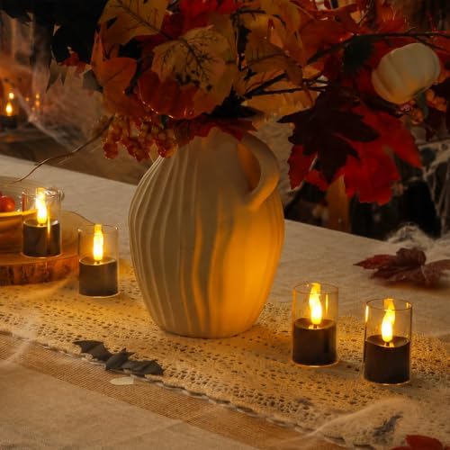 Flameless D: 1.7" H: 2.5" Small Tea Light LED Candles, Clear Acrylic Battery Operated Votive with Remote Control and Timer, Tealight Black Flickering Warm Light Pack of 8 Electric Halloween - Image 6