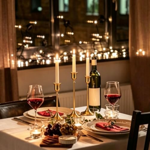12 Pack (4 Sets) Gold Candlestick Holders, Candle Holders for Candlesticks with Anti-Slip Pad, Taper Candle Holders Bulk in 3 Heights for Christmas Table Wedding Home Decor and Party - Image 3