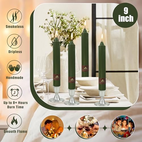 Olive Green Taper Candles Sticks Unscented 9 inch Tapered Candle Ideal as Dinner Smokeless Long Burning Candlesticks for Weddings Dinner Party Home Decor - Image 4
