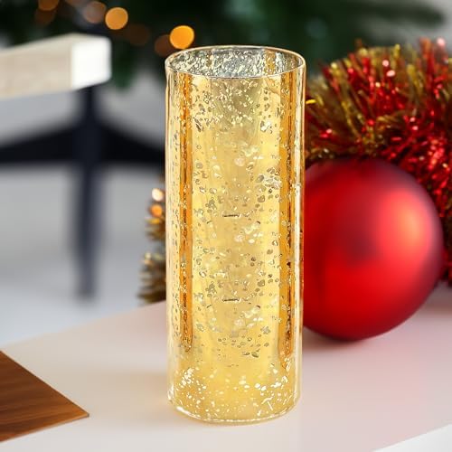 WGVI Hurricane Candle Holder Sleeve, W: 5", Ht: 14", Gold Speckled Glass Cylinder Open Both Ends, Chimney Tube Shade, 6 Piece - Image 4