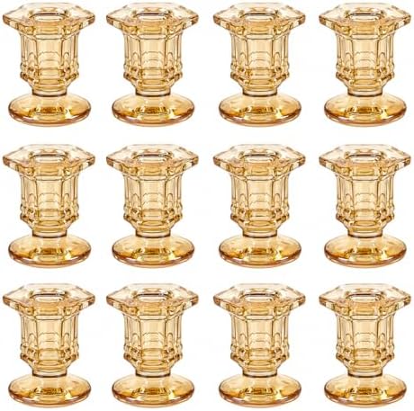 Lanttu 12 Pcs Gold Glass Candle Holders Set Candlestick Holders Bulk by Lanttu