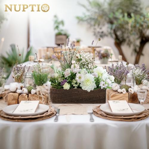 NUPTIO Wooden Flower Box Centerpieces, Rectangle, 11.8" Long, Brown, 6 Pcs - Image 2