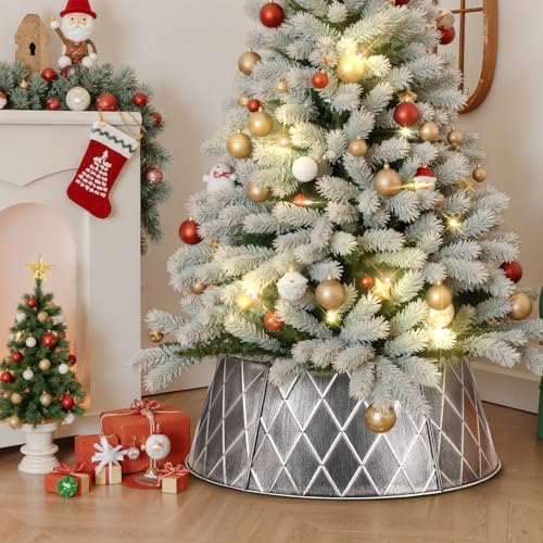Lanpn Metal Christmas Tree Collar 24 inch, Christmas Tree Ring Collar for Small Mini Pencil Xmas Stand Cover Real Artificial Trees Indoor Outdoor Decoration (Silver, Diamond) - Image 2