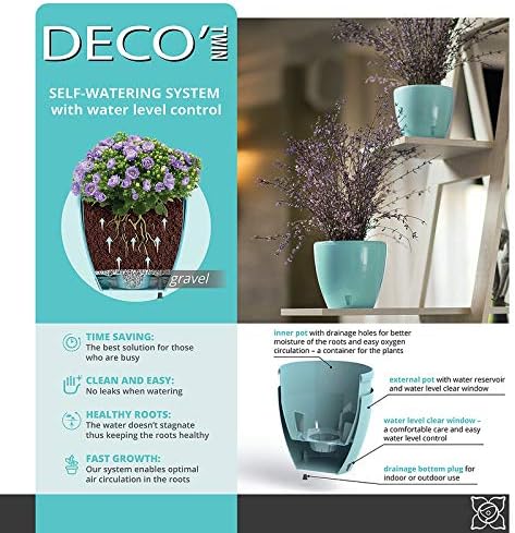 Santino 6.7 Inch Deco Self Watering Pots for Indoor Plants in White (Set of 3) - Decorative Flower Pot with Water Level Indicator and Drainage Cartridge for All House Plants, Flowers and Herbs