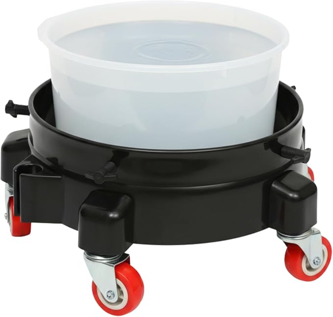 5 Gallon Bucket Dolly with 2 Lockable Swivel Casters, Adjustable Side Screws Secure Bucket, 300LB Capacity, Smooth Rolling Mobile Base, Easy Assembly for Car Wash Detailing & Gardening