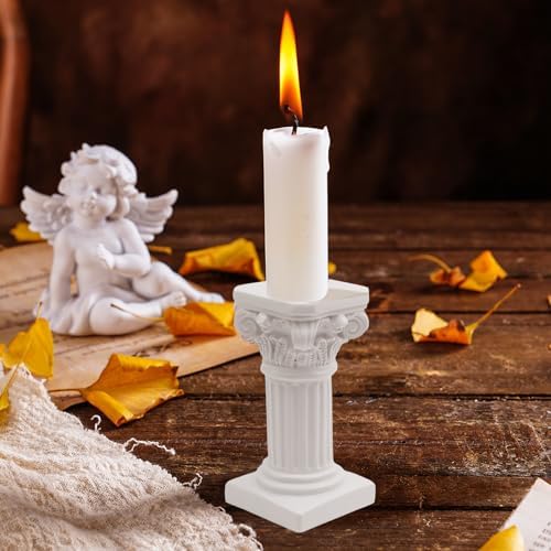 Saihisday 2Pcs White Roman Pillar Statues Greek Columns Candle Holder Mini Roman Pillar Greek Columns Mini Resin Decorations for Wedding Table Garden Home Decoration, 3.9" D x 7.5" W x 7.5" H - Image 6