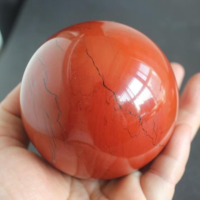 2.4-2.8 inch Natural Red Jasper Crystal Ball with Stand, Hand Polished Quartz Stone Orb, Reiki Healing Mineral Sphere, Energy Balancing Degaussing Stone, Home Office Desktop Ornament