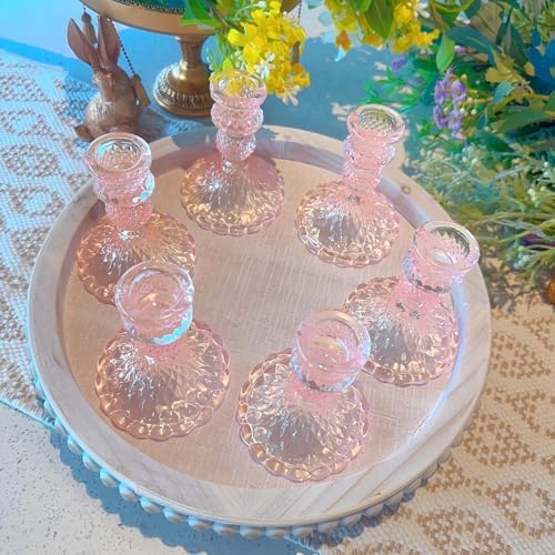 Pink Glass Candlestick Holders, Taper Candle Holders, Set of 6 - Image 5