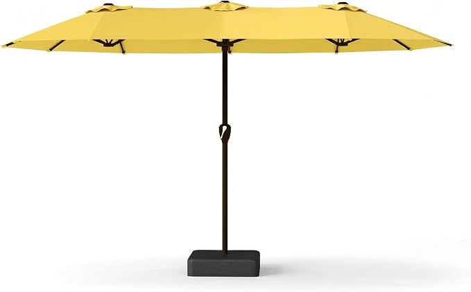 15FT Large Patio Umbrella with Base Included, Double Sided Outdoor Market Umbrella with Flexible Fiberglass Ribs, UV-Blocking Extra Large Umbrella for Garden, Pool, Deck, Sunshine Yellow