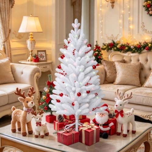 4ft White Artificial Christmas Tree, Small Pre-Lit Christmas Tree - Image 3
