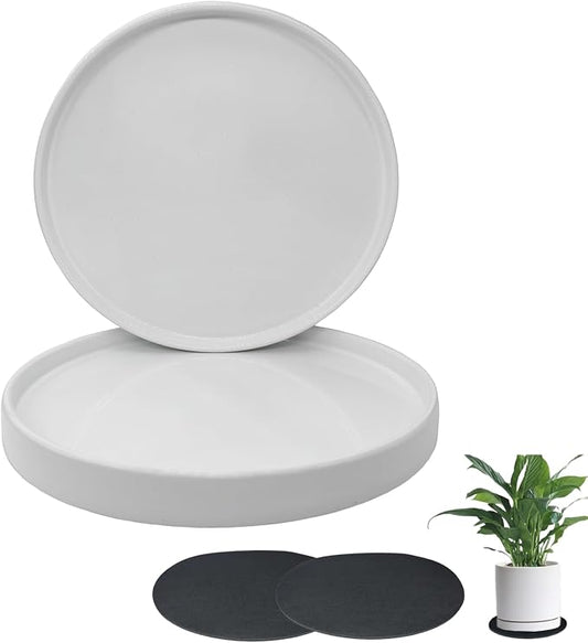 Yukfona Ceramic Plant Saucer Tray 2 Pcs 12 Inch White, 12.5" OD x11.9 ID x1.6 Deep| Fits Flower pots Bottom≤ 11.9", Heavy Duty Glazed Round Planter Drip with Catch Basin for Indoor Outdoor Plants