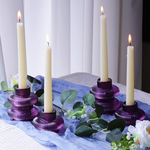 VOHO Set of 6 Purple Taper Candle Holders for Halloween Thanksgiving Gifts - Image 7