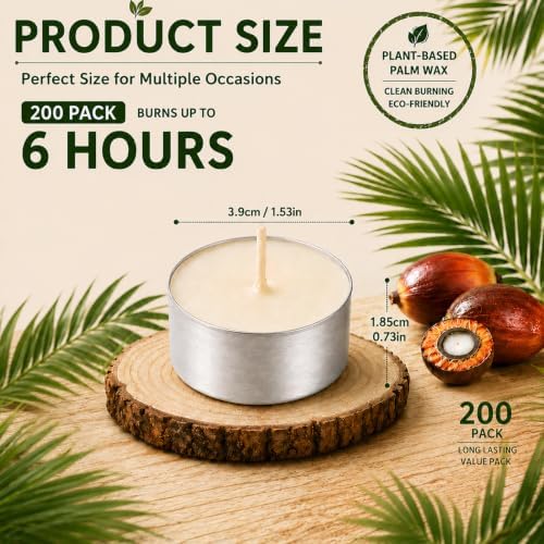 Tea Lights Candles 200 Pack, 6-7 Hour Long Burning Tealight Candles Bulk - Image 2