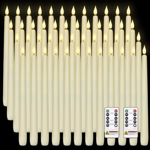 Homemory 48 Pcs Flameless Taper Candles with Remote Timer Dimmer, 11 inches Ivory Candlesticks Battery Operated, Plastic LED Taper Candles with Flickering Flame for Party Christmas Church Wedding by Homemory