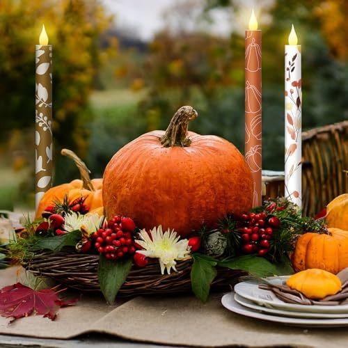 Honoson 6 Pcs Fall Flameless Taper Candles 10.6 Inch - Image 6