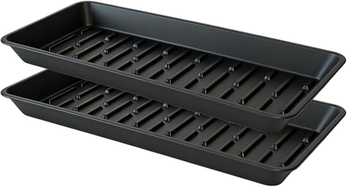 2 Pack Plastic Plant Tray Saucer Rectangular 17 18 Inch, Planter Trays Saucers for Indoor Outdoor, Plant Water Drip Trays, Windowsill, 7.7 x 17.5 Inches, Black