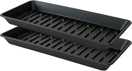 2 Pack Rectangular Plant Saucer 16 Inch, Heavy Duty Plastic Drip Trays for Pots, Windowsill Planter, Indoor Outdoor, 7.0 x 16.1 Inches, Black
