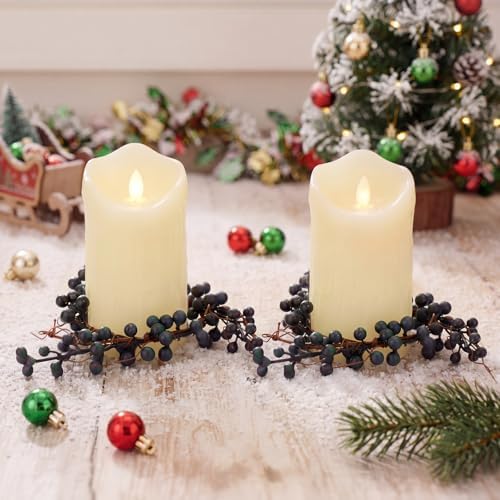 Daifunli 2 Pcs Christmas Candle Ring Faux Blue Berry Candle Ring 3.5 Inch Artificial Blueberry Farmhouse Wreath Candles Holder for Season Winter Christmas Holiday Spring Rustic Table Centerpiece Decor by Huiinen
