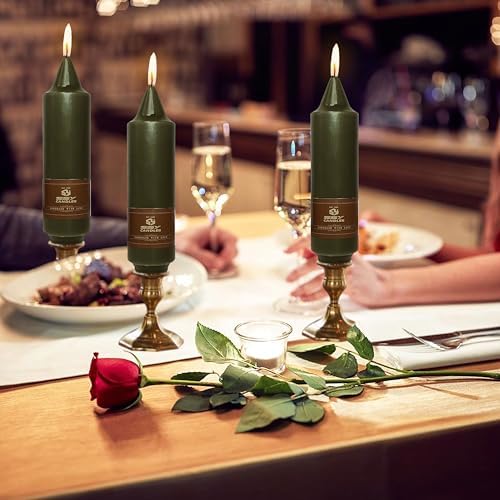 NJAO HOO Olive Green Short Taper Candle 5 Inch Candlesticks Unscented Dripless Tapered Candle Set for Home Decor Christmas Party Dinner Candles, 4 Pack - Image 6