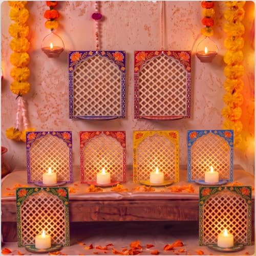 DoubleFill 10pcs Diwali Wooden Candle Holders for Wall Decor, Mandala Lotus by DoubleFill
