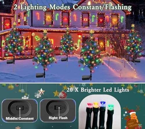2 Set Solar Christmas Tree Lights Decorations Outdoor Waterproof, 40 LED Lights Christmas Solar Stake Lights Cemetery Christmas Tree for Grave Pathway Outside Garden Yard Lawn - Image 3