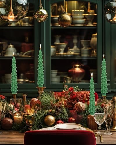 Christmas Tree Taper Candles Hunter Green Spruce Candles，Christmas Decor Decoration,Set ot 2,(Hunter Green) 10.5inch - Image 2