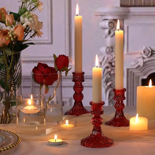 DARJEN Red Glass Candlestick Holders Set of 6, 4" H & 5" H Taper Candle Holders for Candlesticks & Pillar Candles, Diamond Candle Holders for Wedding Party Table Centerpiece, Home Decor - Image 5