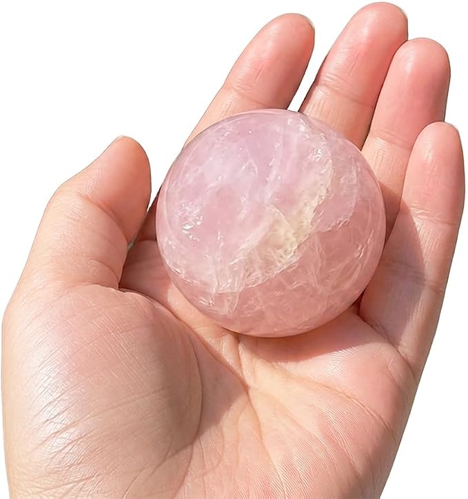 1.6-2 inch Natural Pink Crystal Ball with Stand, Hand Polished Rose Quartz Gemstone Sphere, Reiki Healing Energy Stone, Feng Shui Home Desktop Ornament, Spiritual Meditation Decorative Gift