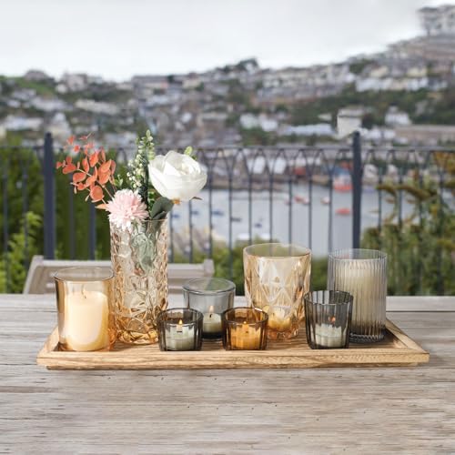 Rustic Wooden Tray with 8 Brown Glass Votive Candle Holders - Image 6