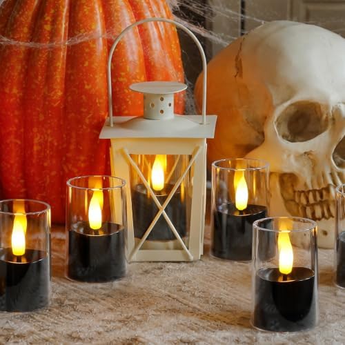 Flameless D: 1.7" H: 2.5" Small Tea Light LED Candles, Clear Acrylic Battery Operated Votive with Remote Control and Timer, Tealight Black Flickering Warm Light Pack of 8 Electric Halloween - Image 5