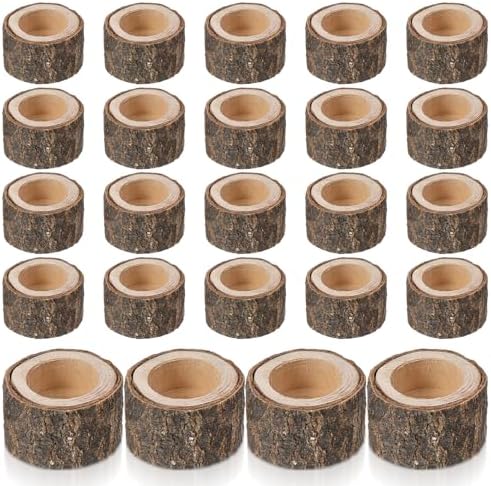 24 Pcs Wooden Tea Light Candle Holders Votive Candle Holders, Rustic Wooden Pillar Candle Stands Vintage Tealight Holders Set Candle Centerpieces for Dining Table Wedding Party, 1.6" H by Unknown
