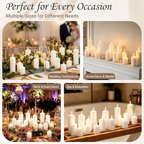 18-Pack White Pillar Candles Bulk Set, 2x3, 2x4, 2x6 Inch - Image 4