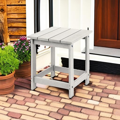 LZRS Patio Side Table, Heavy Duty HDPE Outdoor End Table with Wood Texture, Weatherproof Composite Table for Adirondack Chairs, Deck, Pool, Indoor/Outdoor, No Peeling or Cracking(Sand)