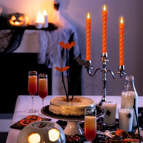 Orange Flameless Taper Candles Battery Operated with Remote Timer - Image 6