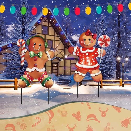 Zonon 2 Pcs Christmas Metal Yard Stakes 3D Gingerbread Boy Girl 27.5 Inch - Image 5