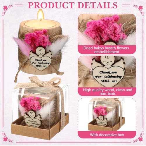 Mtlee 20 Sets Baptism Candle Favors for Guests, Pink, Baby - Image 5