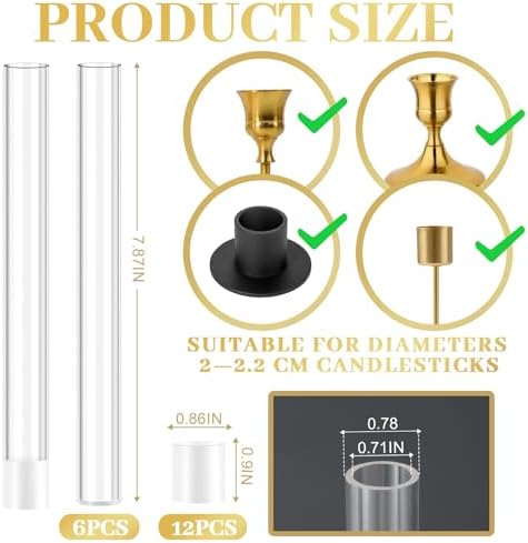 6 Pack 7.9” Acrylic Bud Vase — Cylinder Bud Vase for Taper Candlesticks, Flower Vase with Silicon Rubber Case Fits Candlestick Size 20-22mm, Perfect for Tablescapes, Weddings & Home Decor - Image 3