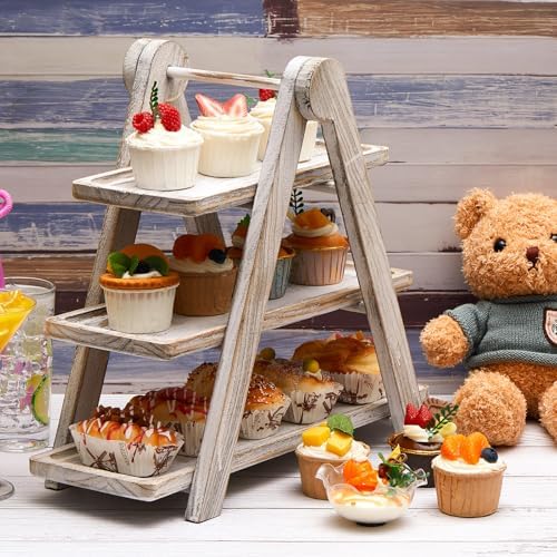 Beeveer 3 Tier Wooden Cupcake Stand Ladder Party Dessert Serving Tray - Image 4